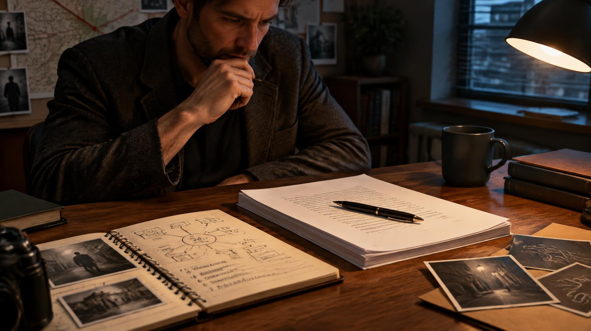 detective writing at desk